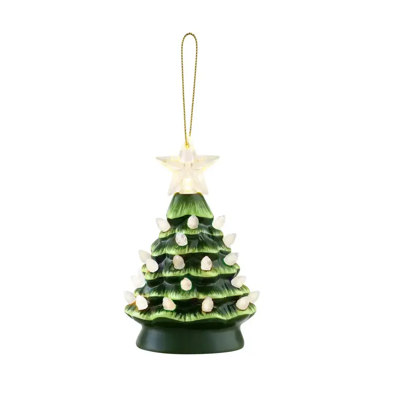Mr. Christmas Nostalgic Ceramic Tree Ornament- Green with White Bulbs
