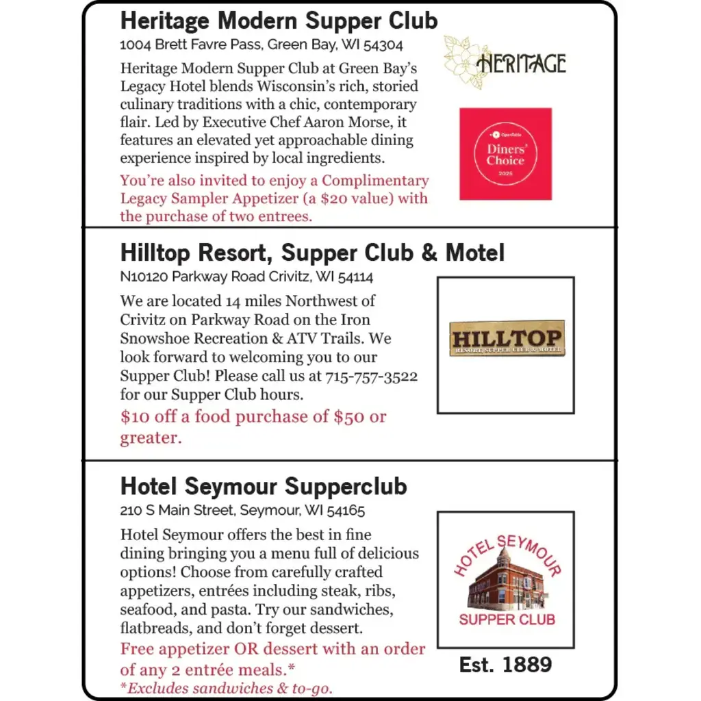 Venture Wisconsin Wisconsin Supper Clubs Passport (2026)