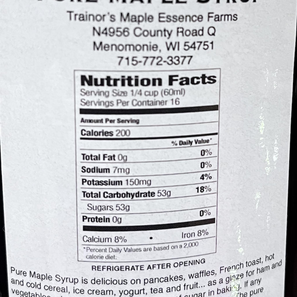 Trainor's Maple Essence Farms Wisconsin Pure Maple Syrup - 1 Quart Glass