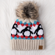 Panache (Faire) Beige & Red Penguin Patterned Pom Hat