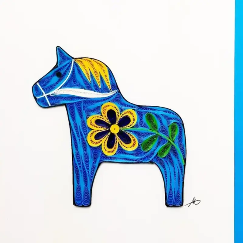 Iconic Quilling Quilling Greeting Card Blue Dala Horse