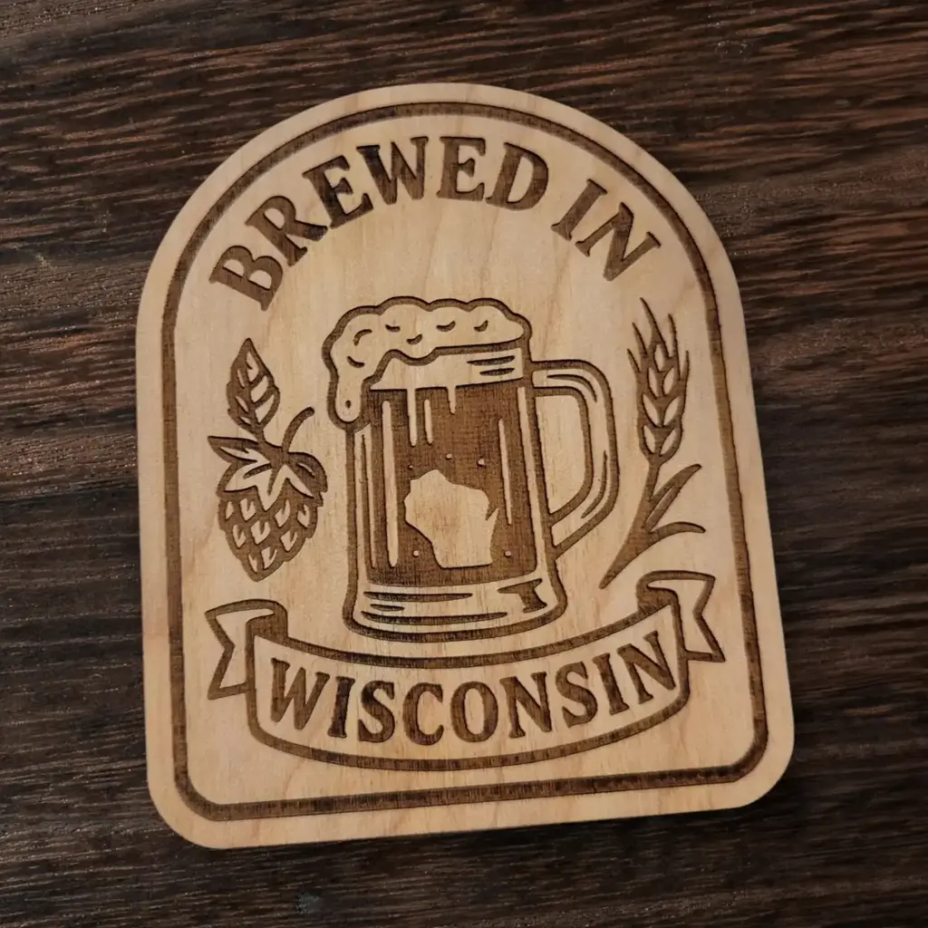 Ellie Joe Design Co. Wood Magnet - Brewed In Wisconsin