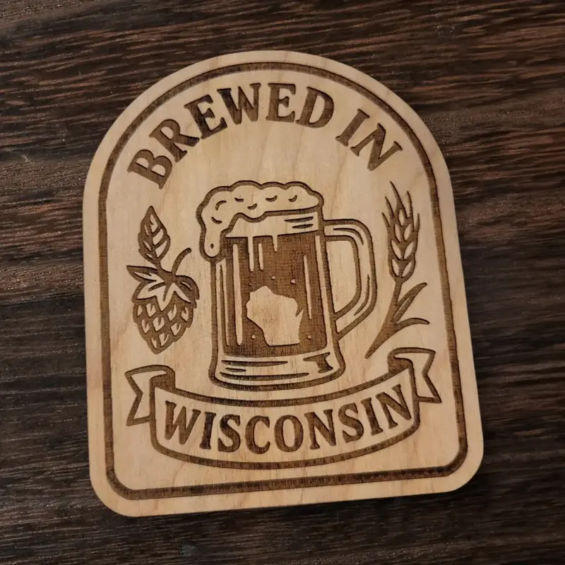 Ellie Joe Design Co. Wood Magnet - Brewed In Wisconsin