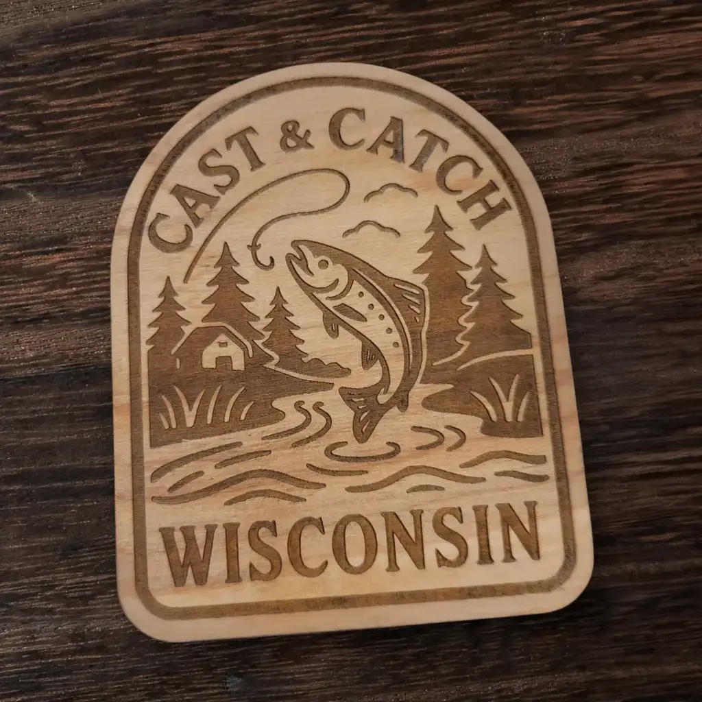 Ellie Joe Design Co. Wood Magnet - Cast & Catch Wisconsin