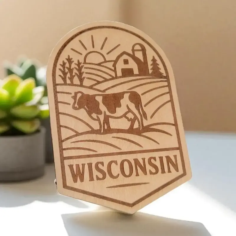 Ellie Joe Design Co. Wood Magnet - Wisconsin Farm Scene