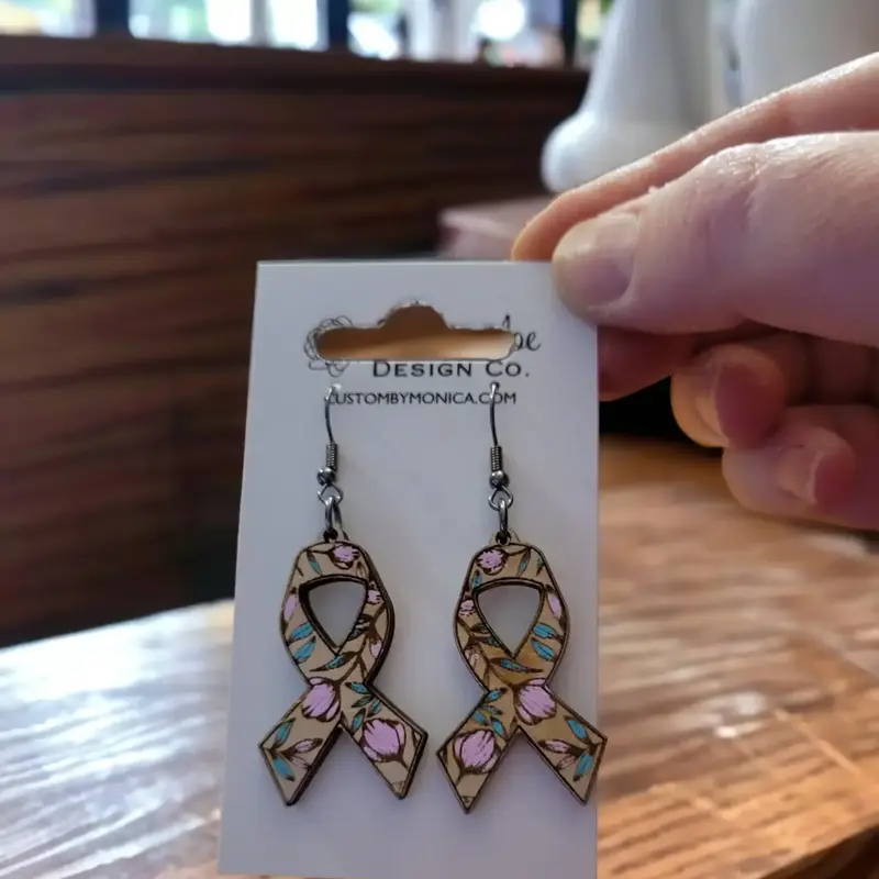 Ellie Joe Design Co. Wood Earrings - Floral Ribbon Dangles