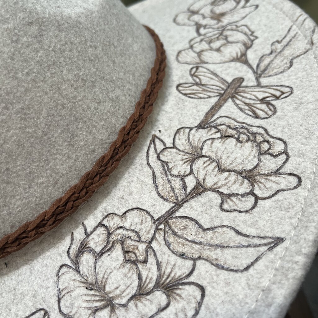 Crafty Little B Crafty Little B - Hand Burned Hat, Grey Dragonfly