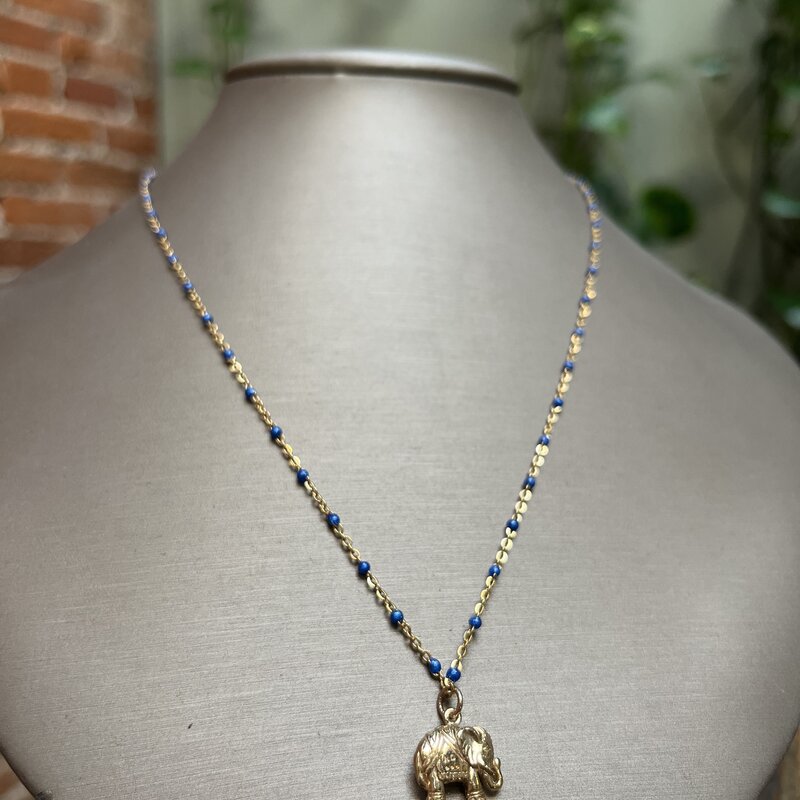 Helen Wang Jewelry Necklace - 14k Gold Filled Lapis Lazuli Bronze Elephant