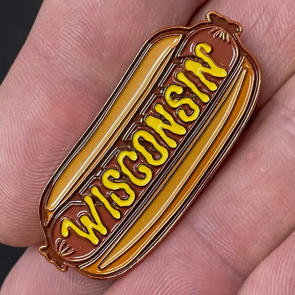 Flags Over Wisconsin Lapel Pin - Wisconsin Mustard Brat