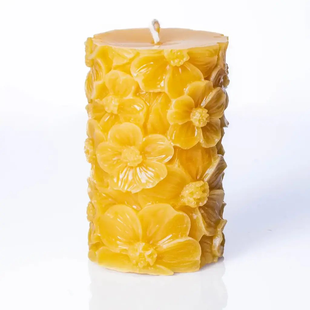 Messner Bee Farm Flower Pillar Candle - 100% Beeswax - Handmade