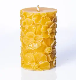 Flower Pillar Candle - 100% Beeswax - Handmade