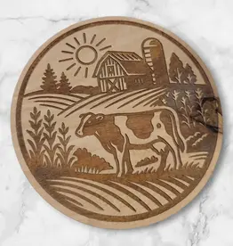Ellie Joe Design Co. Wood Magnet - Rustic Cow & Barn Round