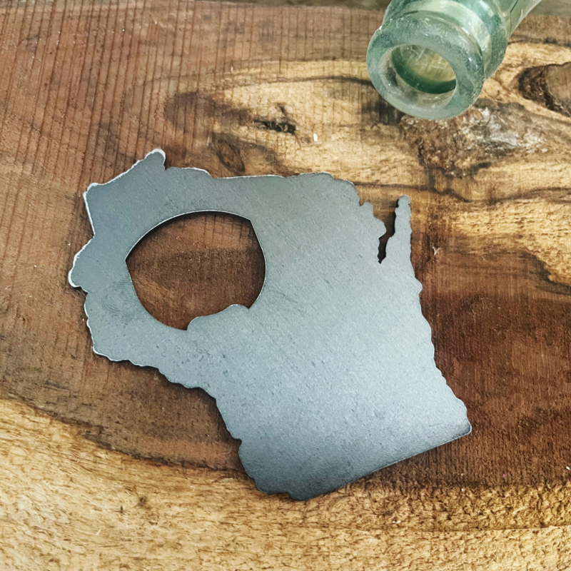 BE Creations & Designs Recycled Steel Wisconsin Bottle Opener