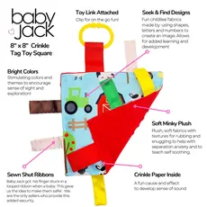 Baby Jack & Co. Farm Baby Crinkle Tag Square 8"x 8" Toy