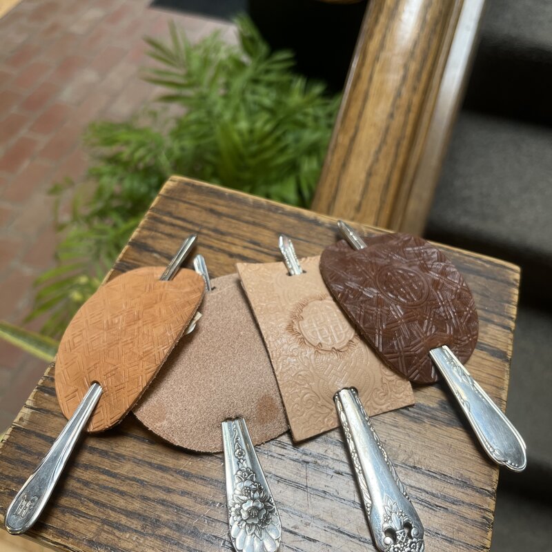 Pennyroyal Moon Silverware and Leather Hair Pin