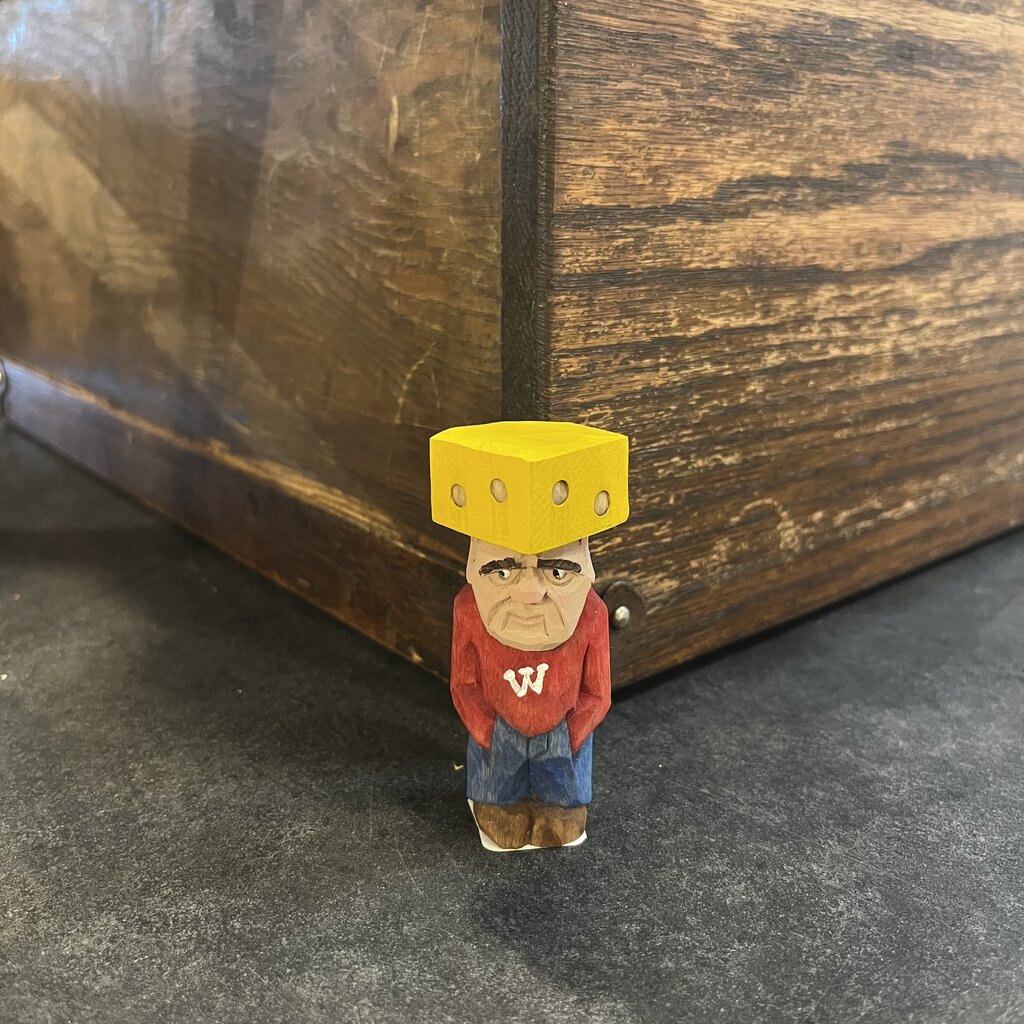 Denny Williams Mini Wood Carving - Wisconsin Badger Cheesehead