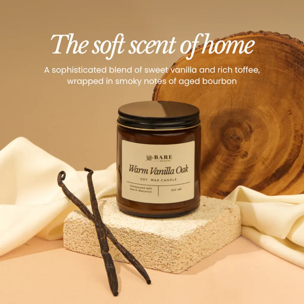 Bare Botanics Warm Vanilla Oak Candle