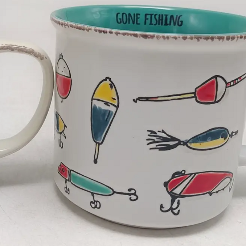 Blue Sky Clayworks Gone Fishing Lure Mug