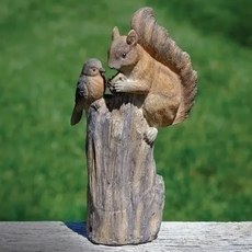 ROMAN Squirrel and Bird Woodtone Garden Statue