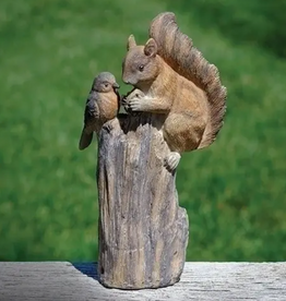 ROMAN Squirrel and Bird Woodtone Garden Statue