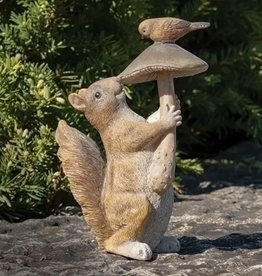 ROMAN Squirrel with Mushroom Woodtone Garden Statue