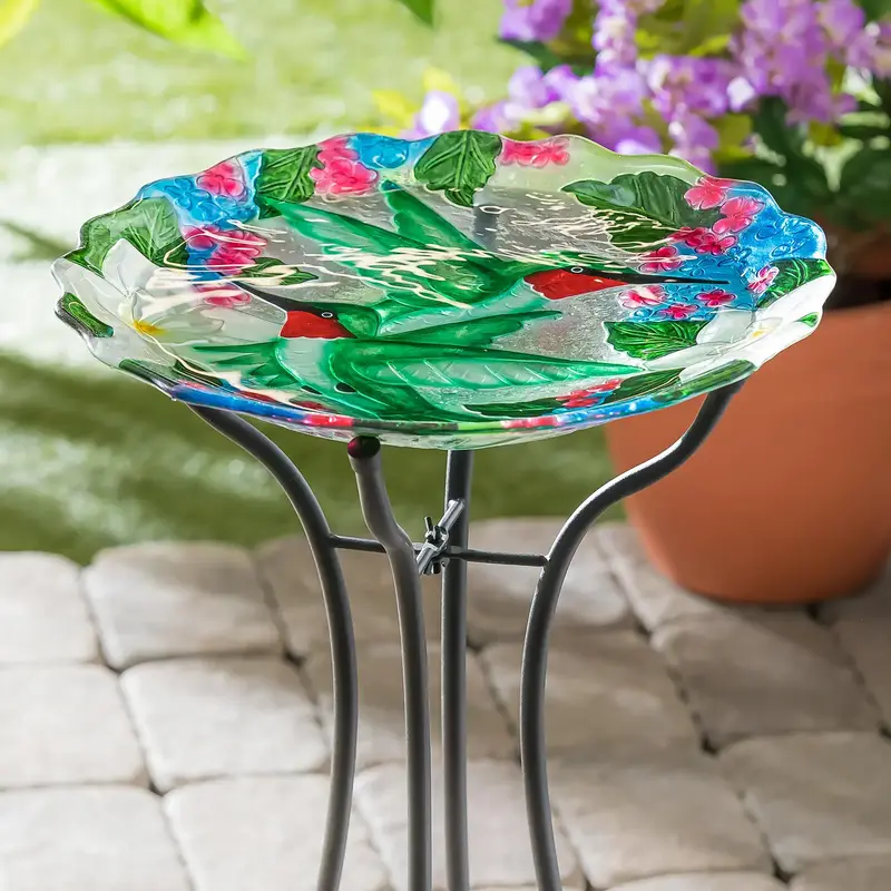 Evergreen Enterprises Glass Bird Bath- Hummingbird