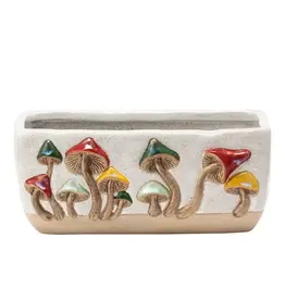 Rectangular Planter with 3D Colorful Mushrooms