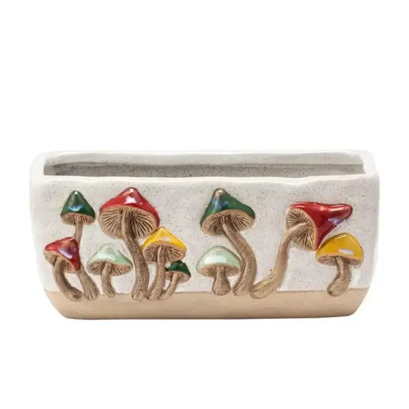 Rectangular Planter with 3D Colorful Mushrooms