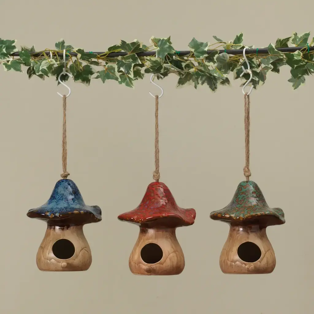 The Gerson Companies Glazed Ceramic Mushroom Birdhouses - Assorted