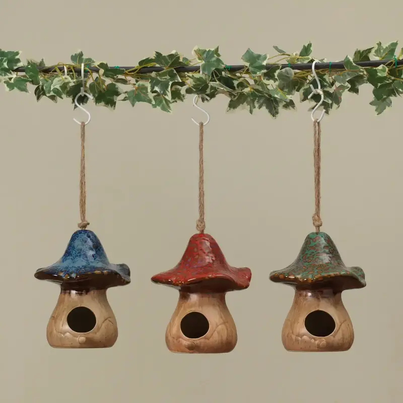 The Gerson Companies Glazed Ceramic Mushroom Birdhouses - Assorted