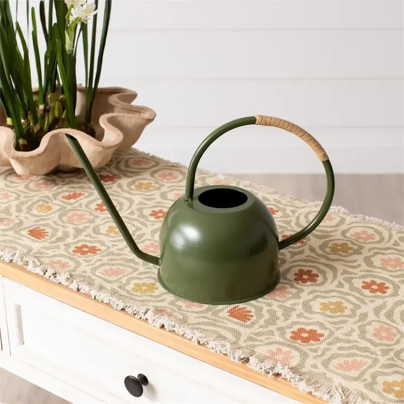 Audrey's Green Enamel with Rattan Watering Can