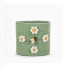 Abbott Pompom Flower and Bee Planter - Green