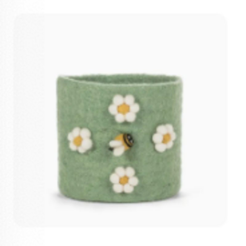 Abbott Pompom Flower and Bee Planter - Green