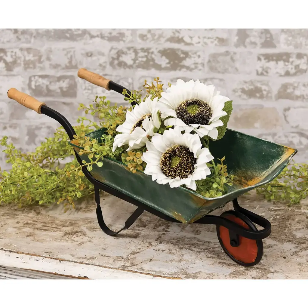 CWI Gifts Distressed Green Metal Wheelbarrow