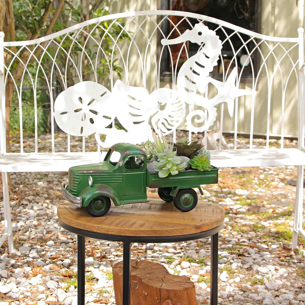 Zeckos Green Rustic Metal Decorative Vintage Pickup Truck Planter