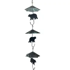 Zeckos Rustic  Black Bear & Umbrella Rain Chain - 75" Long
