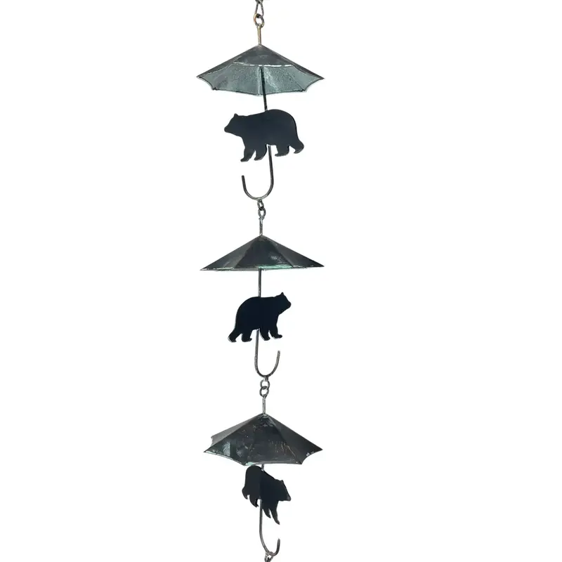 Zeckos Rustic  Black Bear & Umbrella Rain Chain - 75" Long