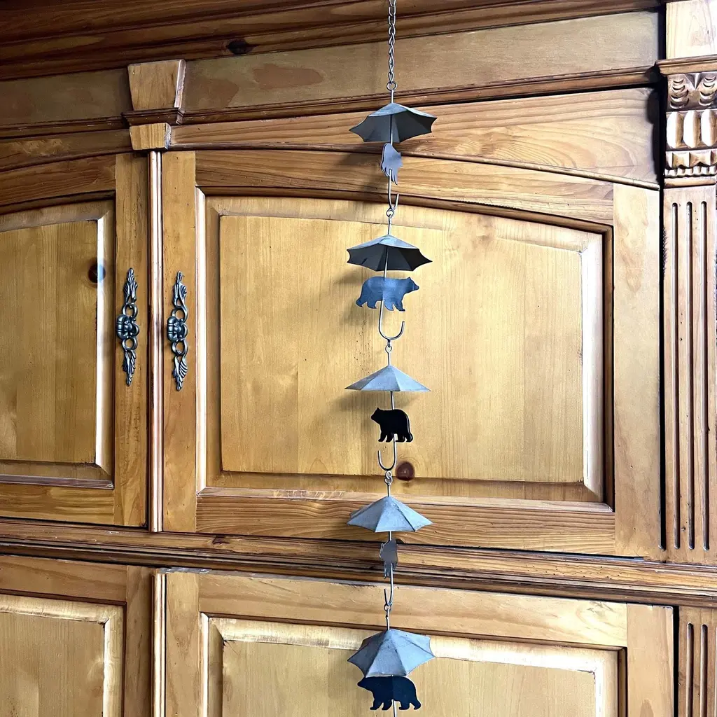 Zeckos Rustic  Black Bear & Umbrella Rain Chain - 75" Long