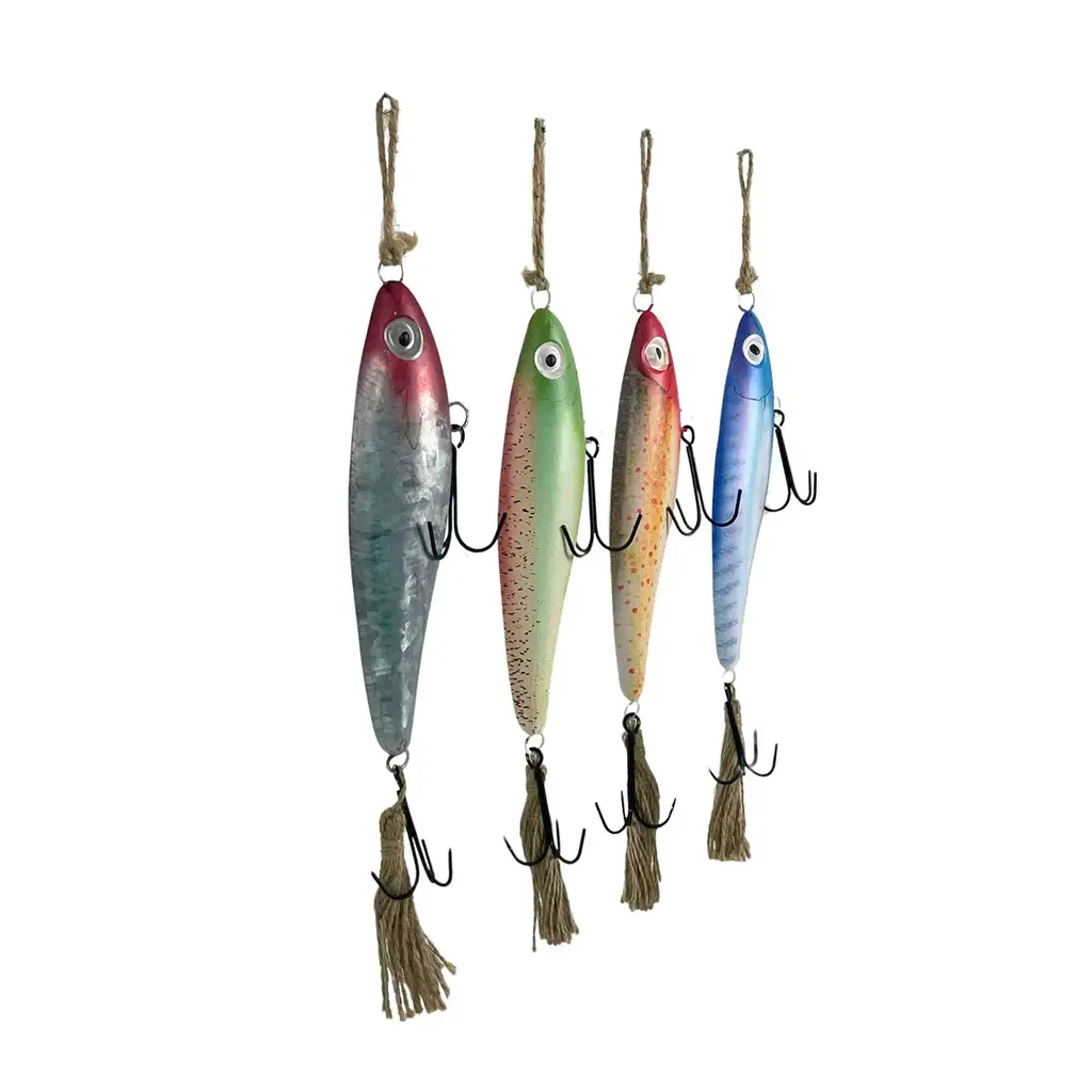 Zeckos Vintage Metal Fishing Lure Wall Hangings - Set of 4