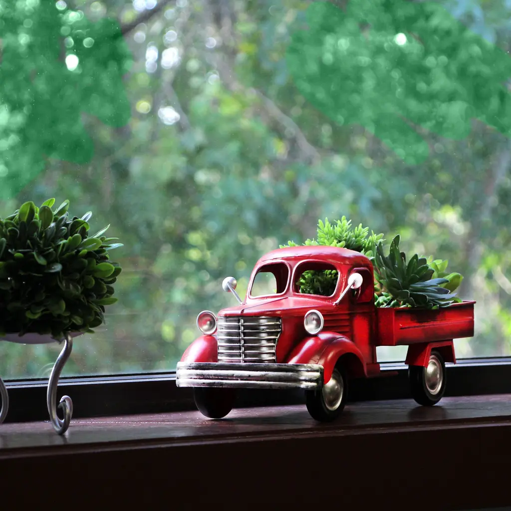 Zeckos Vintage Red Truck Metal Planter - 14 Inches