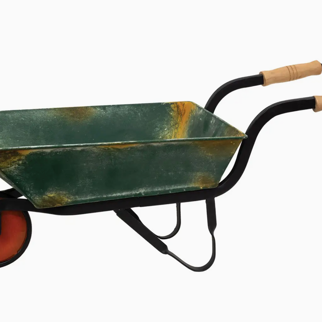 The Hearthside Collection Distressed Green Metal Wheelbarrow
