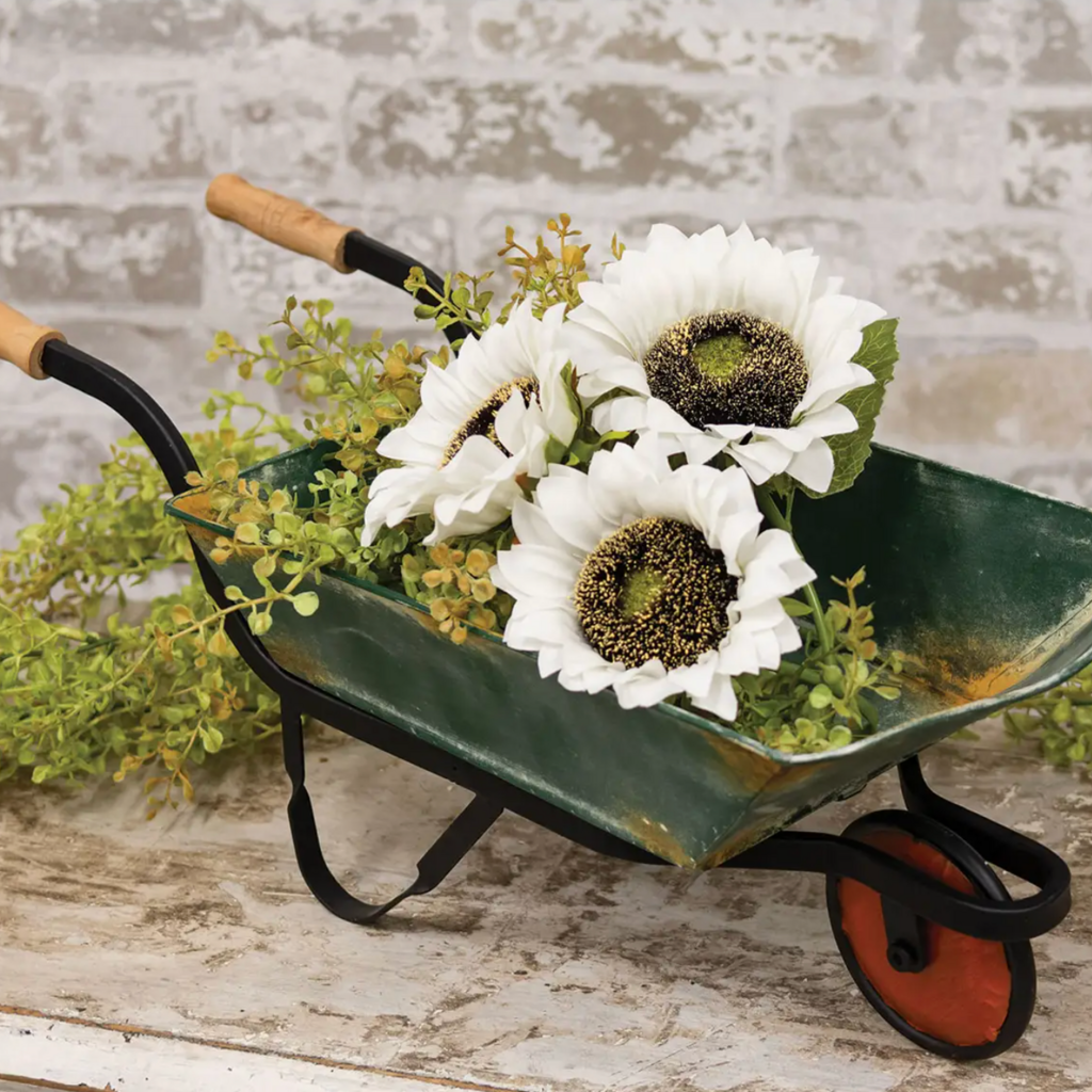 The Hearthside Collection Distressed Green Metal Wheelbarrow