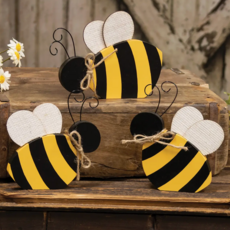 The Hearthside Collection Wooden Bee Sitter with Burlap Wings