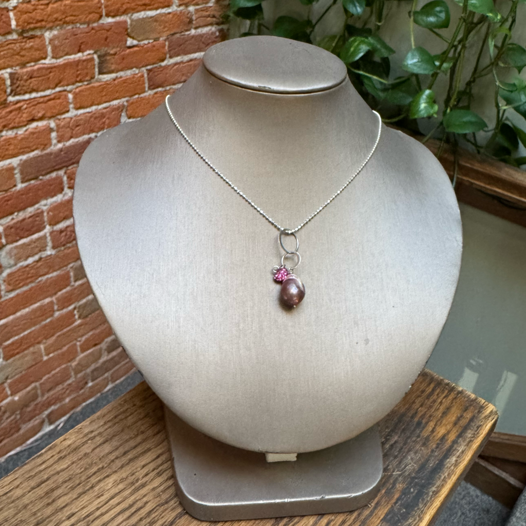 Helen Wang Jewelry Necklace - Diamond Cut Sterling Silver - Fireball Pearl Petite Swarovski Heart