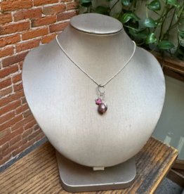 Helen Wang Jewelry Necklace - Diamond Cut Sterling Silver - Fireball Pearl Petite Swarovski Heart