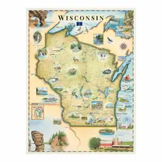 XPLORER MAPS Wisconsin State Hand-Drawn Map - 18x24