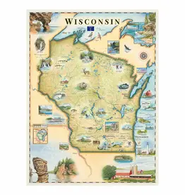 XPLORER MAPS Wisconsin State Hand-Drawn Map - 18x24