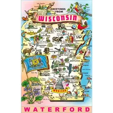 Found Image Press Postcard - Greetings from Wisconsin, Waterford WI-363