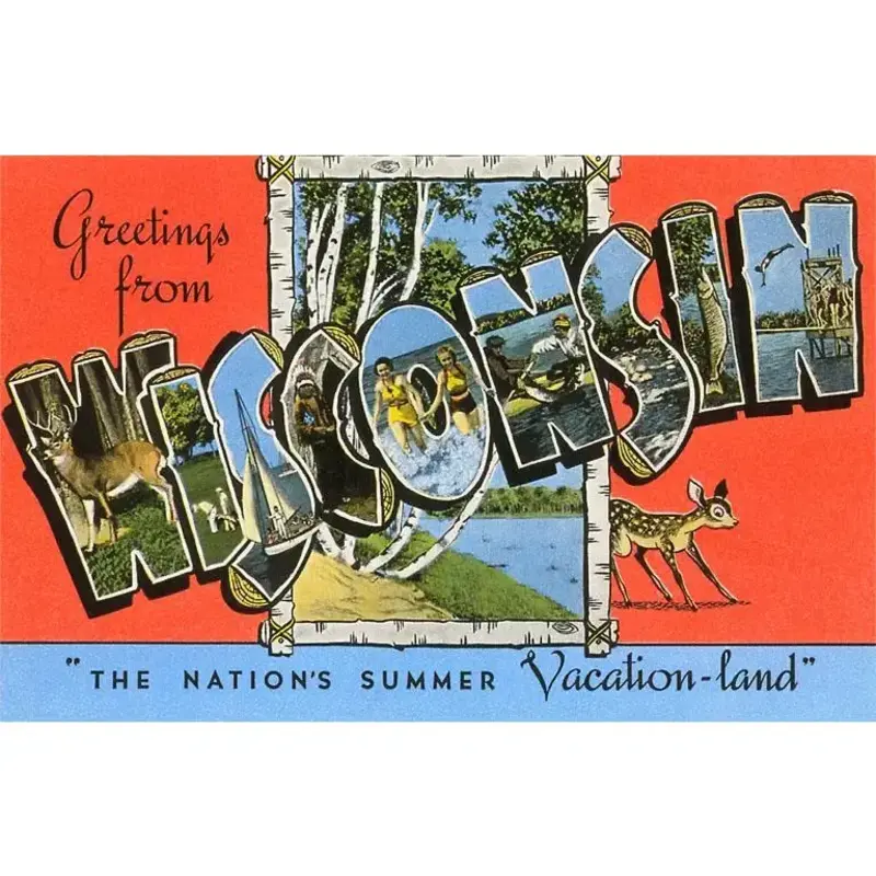 Found Image Press Postcard - Greetings from Wisconsin WI-80 (red)