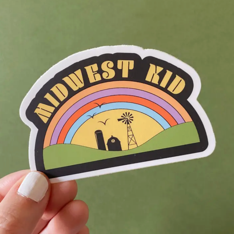 Bottlebrush Graphics Vinyl Sticker - Midwest Kid Retro Rainbow